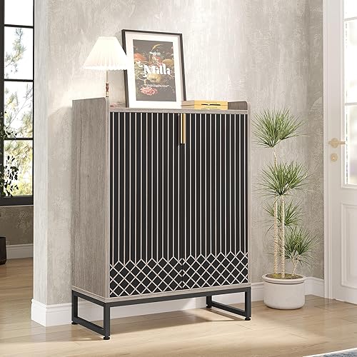 Miniatura 10 de Tribesigns Moderno zapatero para entrada, 25 pares de zapateros con puertas, organizador de zapatos de madera de 5 niveles, armarios de