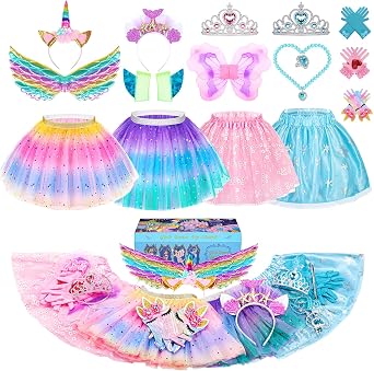Brrioe STOPKLAS - Juego de disfraz de hadas y sirena con accesorios, 19 piezas, disfraz de unicornio para ni as de 3 a 6 a os