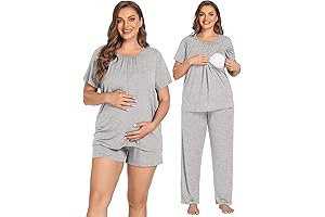 SWOMOG Women's 3 Piece Maternity Pajama Set Postpartum PJs Breastfeeding Hospital Pjs...