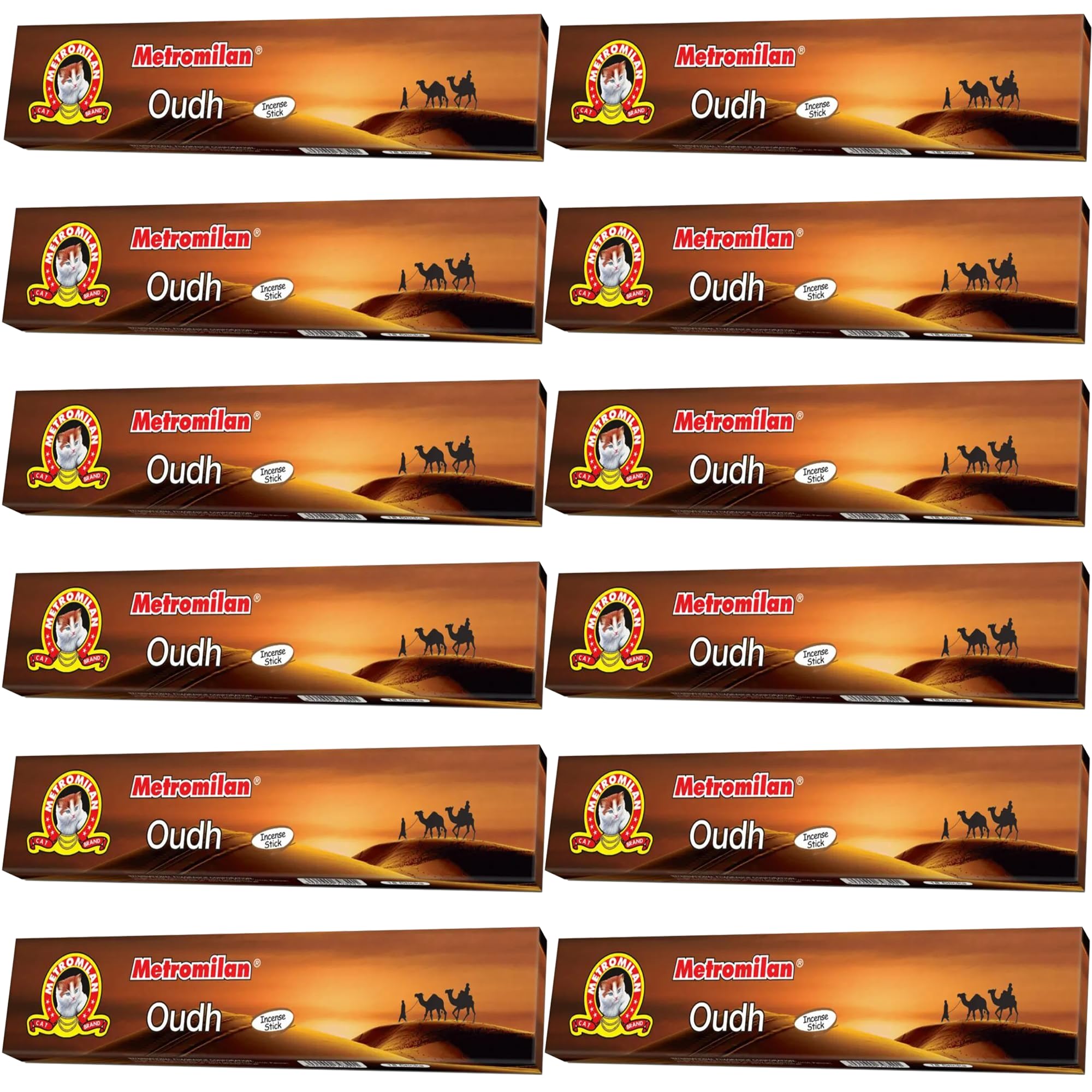 Metro Milan Oudh Large INCENSE STICK - Flavour for Prayer & Pooja 1 BOX,12 PACKs, Total 216 STICKs (18 STICKs in Each Pack) - (Same Day Dispatch)
