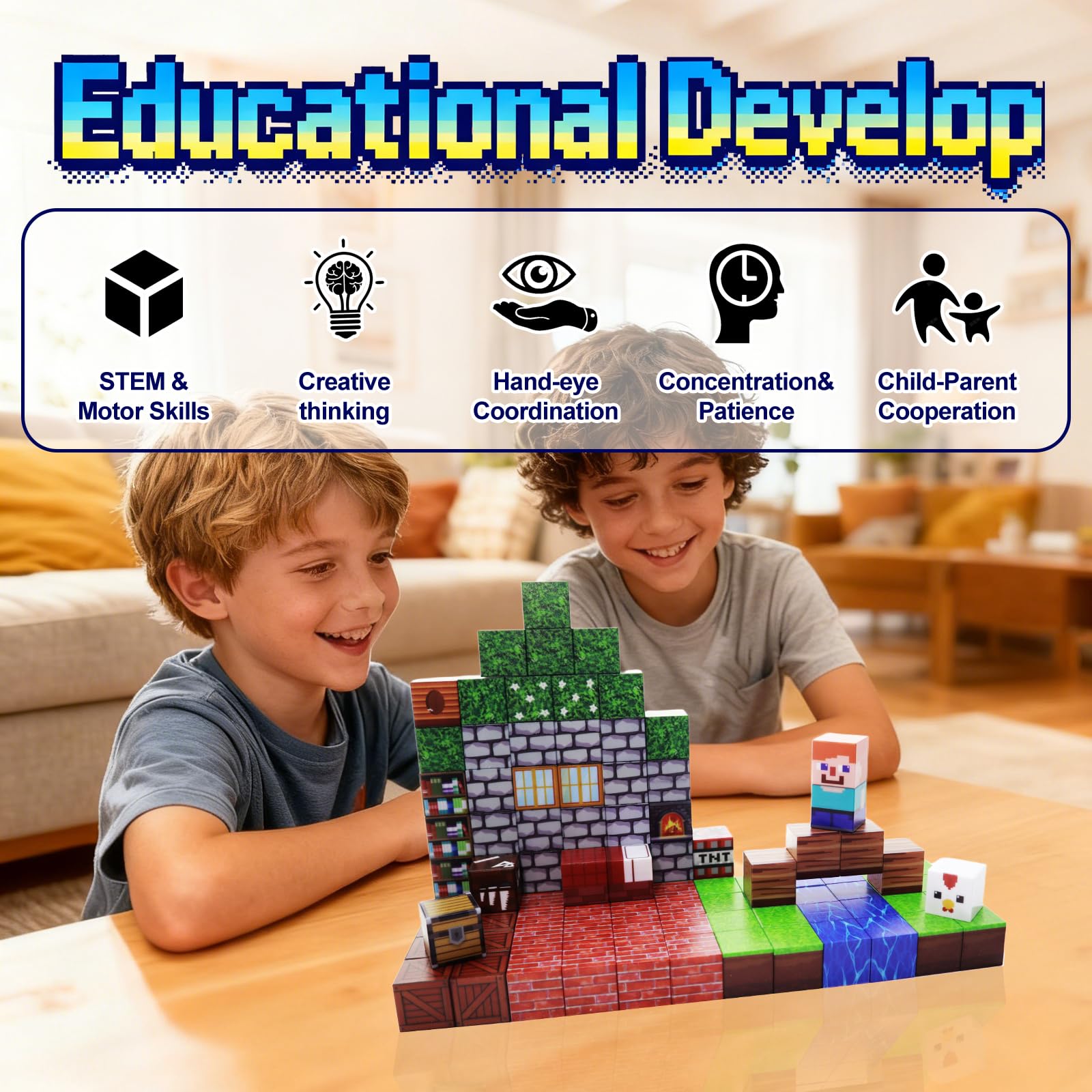 Magnetic Building Blocks for Kids -100 PCS Magnet Blocks, Stacking Magnets for Kids, Sensory Toy for STEM Constructions Magnet Blocks for Girls Age 3+, Birthday Gifts for Toddler (Animal House)