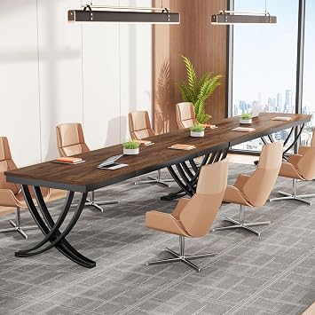 Tribesigns 6.5FT Conference Table for 6-8 People, 78 inch Long Rectangular Seminar Table with Strong Metal Frame, Business Boardroom Desk for Office Meeting Conference Room (1PC, Brown)