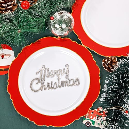 Miniatura 2 de WDF 60 platos rojos de plástico desechables  7.5 pulgadas rojo postreensalada platos resistentes de San Valentín para fiestas, día de San Valentín