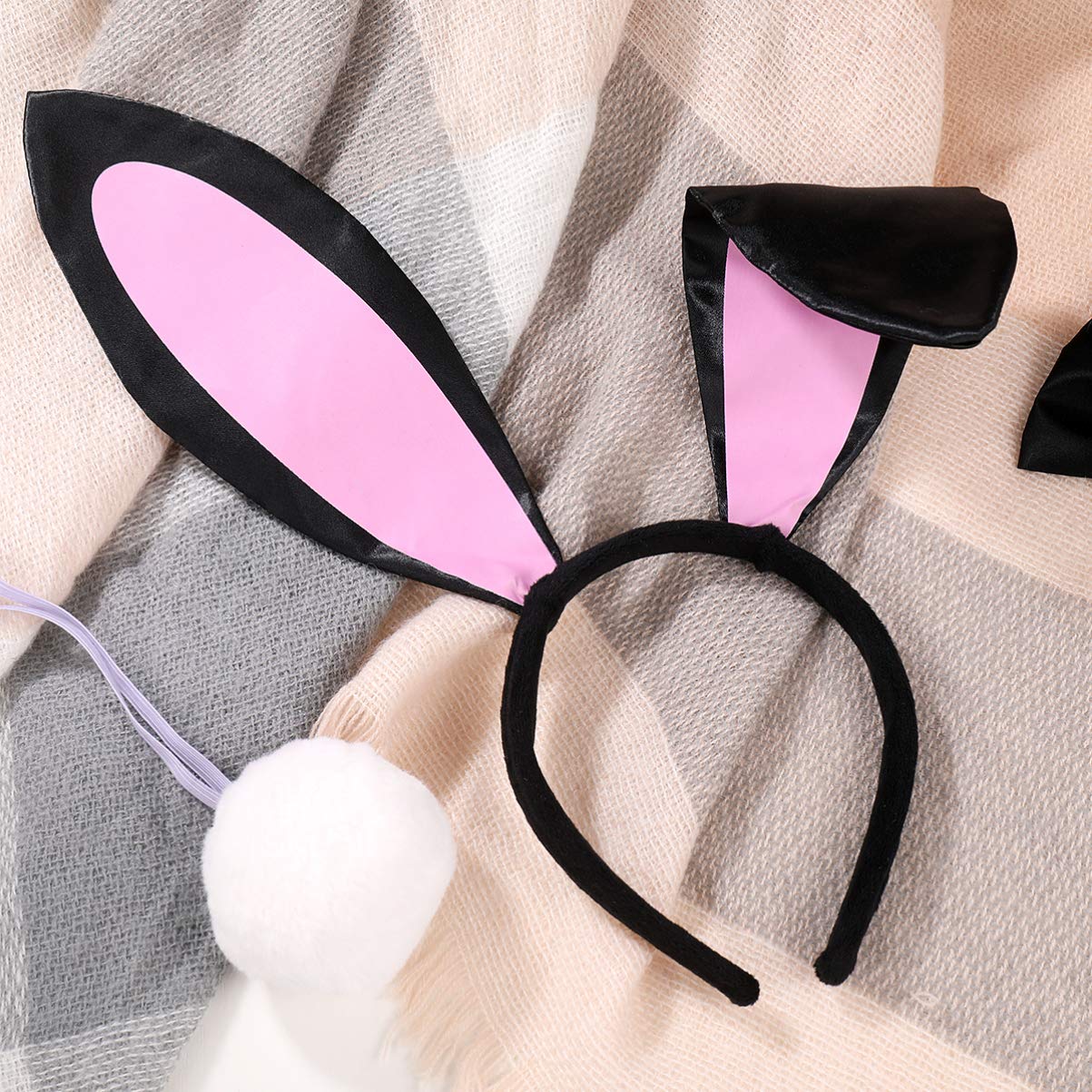 Black Bunny Ears Cosplay Set, FRCOLOR Cute Bunny Rabbit Ears Tail Bow
