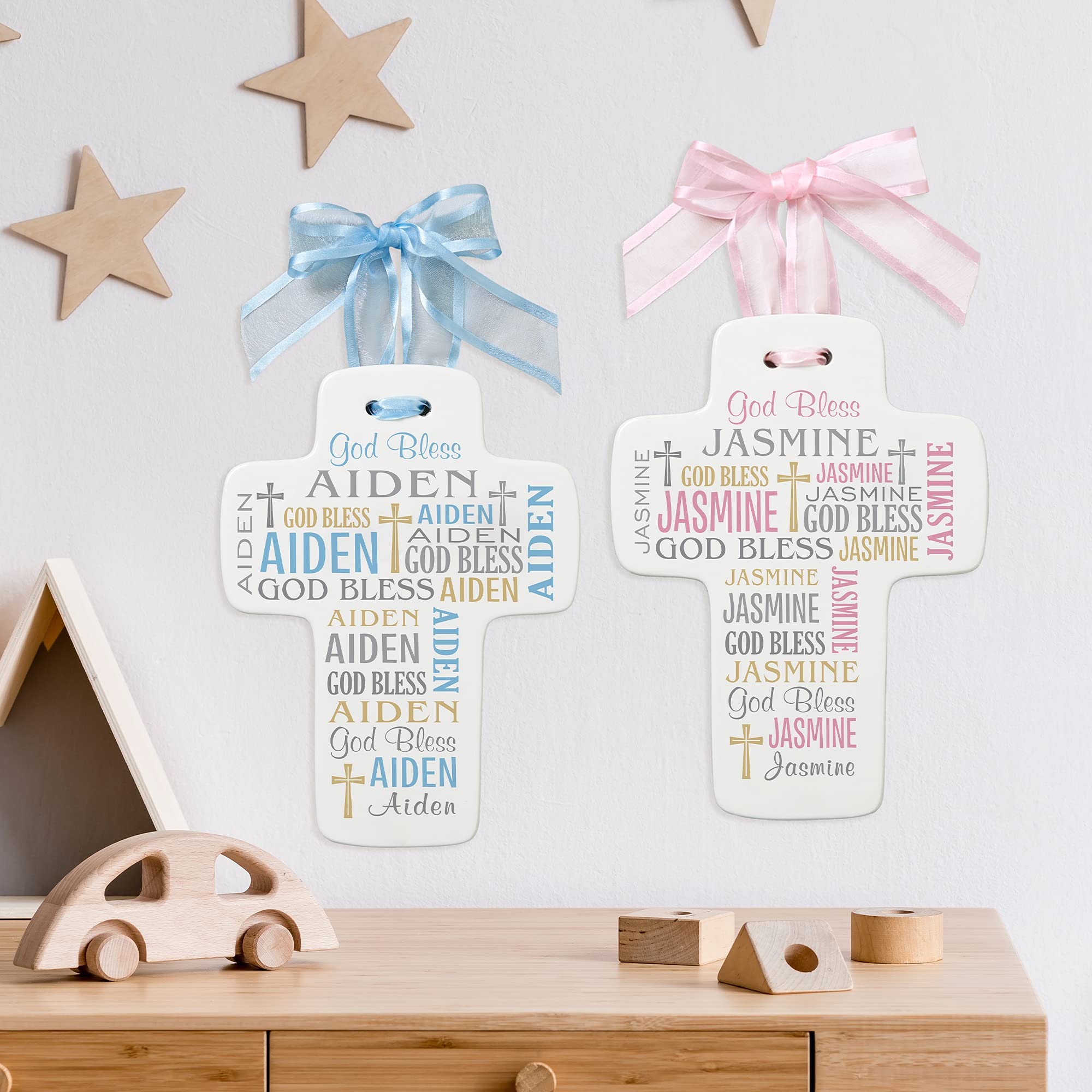 Let's Make Memories Personalized Newborn Cross - Religious Keepsake - Hanging Cross - Pink - Customize with Name - 8.25” x 10.5”