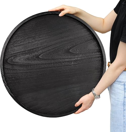 Gurfuy Round Ottoman Table Tray 24" - Rustic Wooden Serving Tray for Farmhouse Decorative Oversized Coffee Table Trays Liv