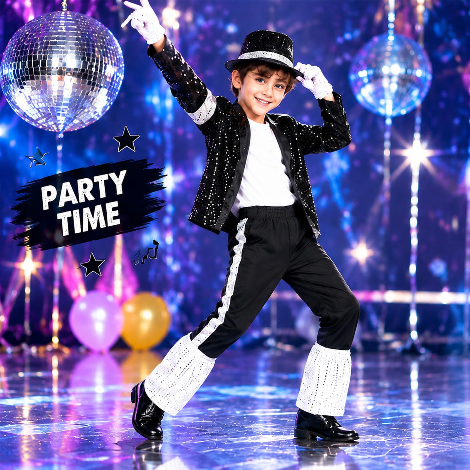 Costume retrò Popstar per bambini, costume da discoteca, King of Pop