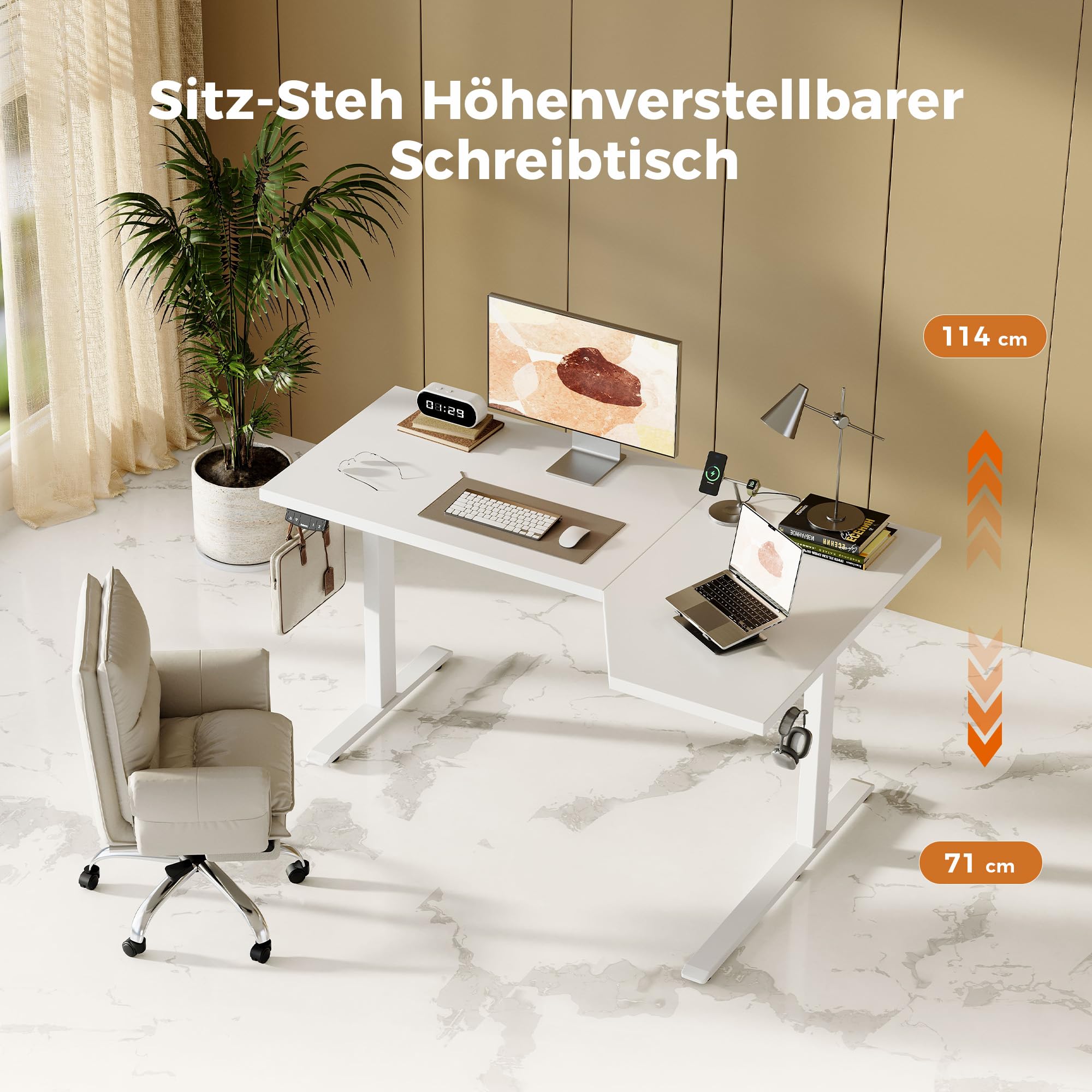 Agilestic Elektrischer Stehschreibtisch, L-förmiger 160 cm höhenverstellbarer Schreibtisch, Sitz- und Stehtisch für Home Office, ergonomischer aufsteigender Computertisch mit Splice Board, Weiß