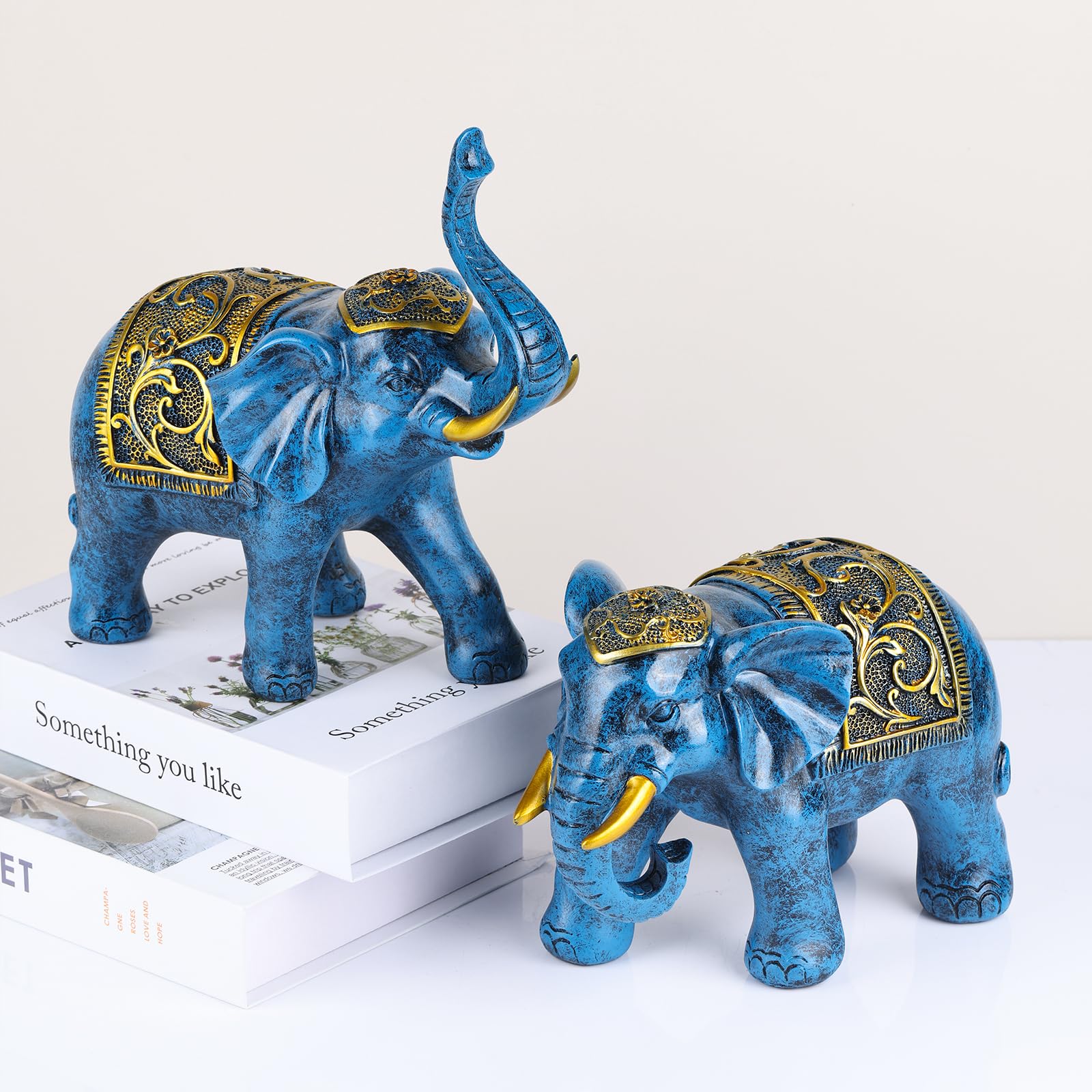 Amazon.co.jp: GAOSHENG 青い象の像、青い家の装飾、幸運の象の像 家の