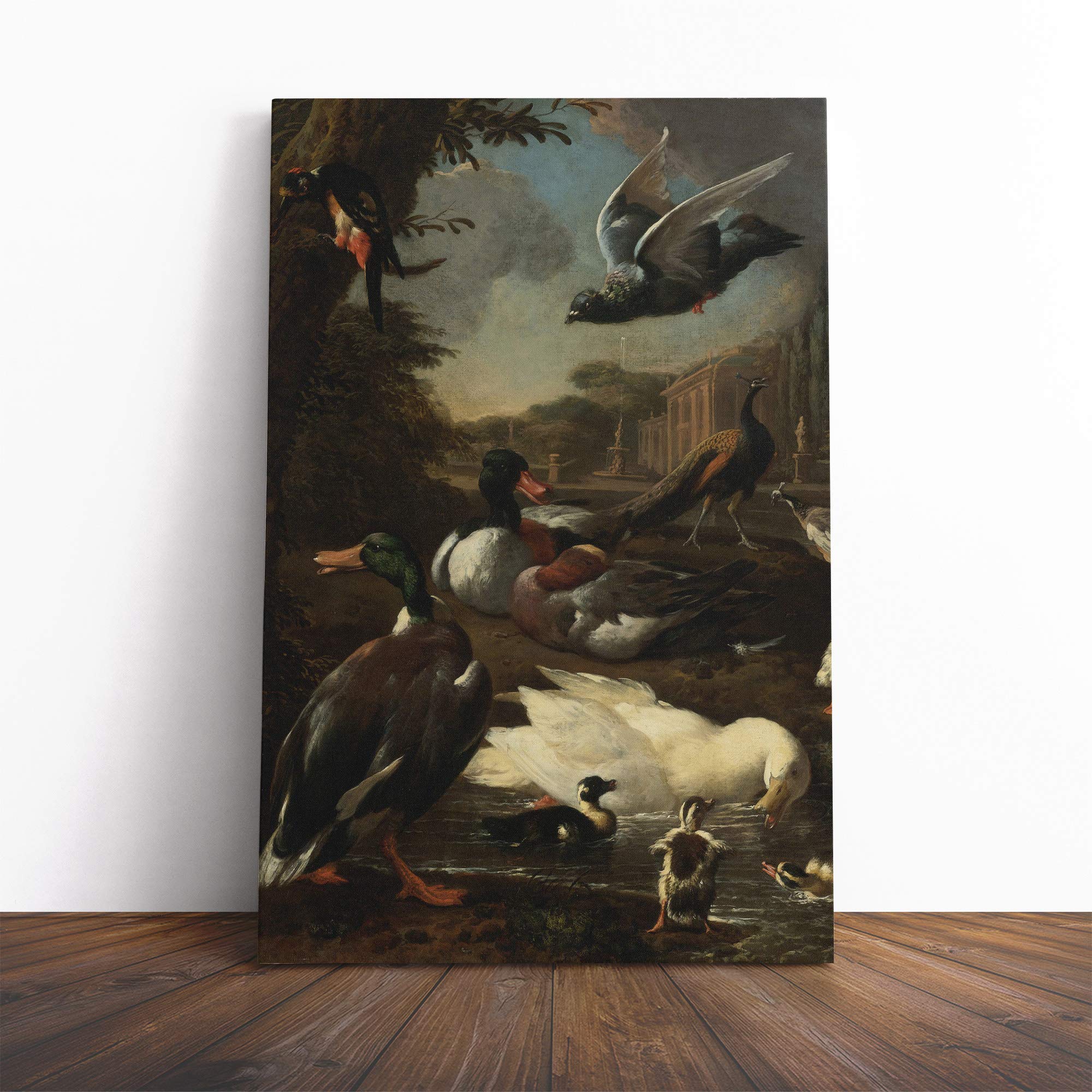 Melchior d'Hondecoeter Ducks and Swan Canvas Print | Gallery Wrapped 30mm Frame Wall Art | 24x16 inches | Ready to Hang | Modern Bird Picture | Living Room Bedroom Lounge Office