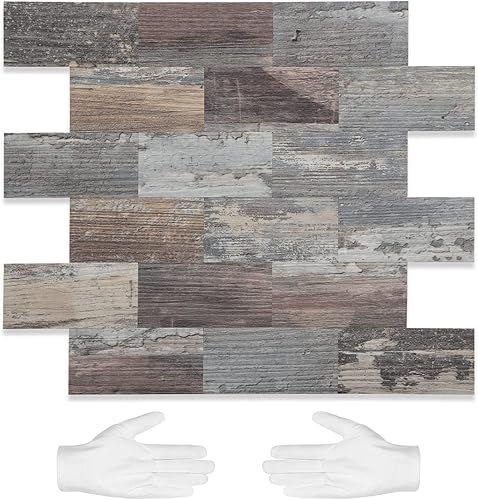 STICKGOO 15 hojas de azulejos de pared de PVC para despegar y pegar pegar en la cocina paneles de madera rústica cruda azulejos autoadhesivos para