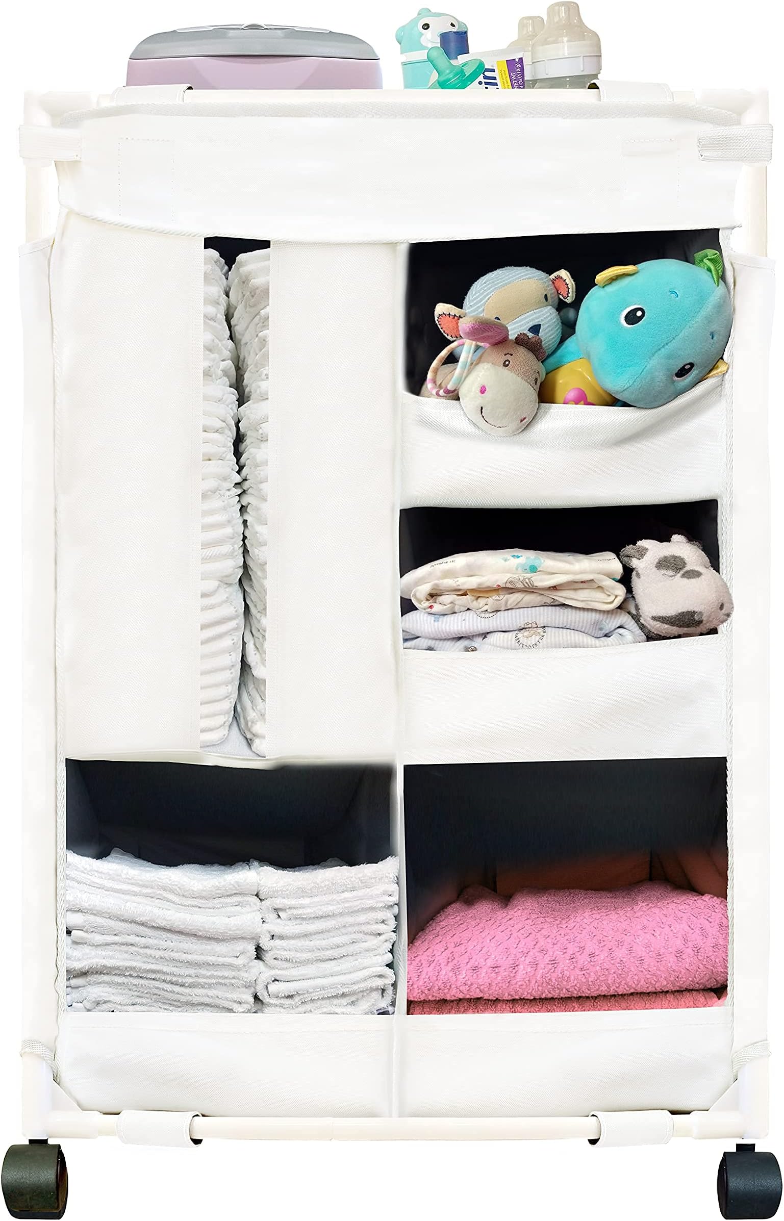Baby Nursery Essentials Store & Roll Organizer Cart - Specially Developed! | No Screws Required! - Storage cart and Baby Organizer Combined, Keep Nursery Tidy and Spark Joy! Amazon Only (White)