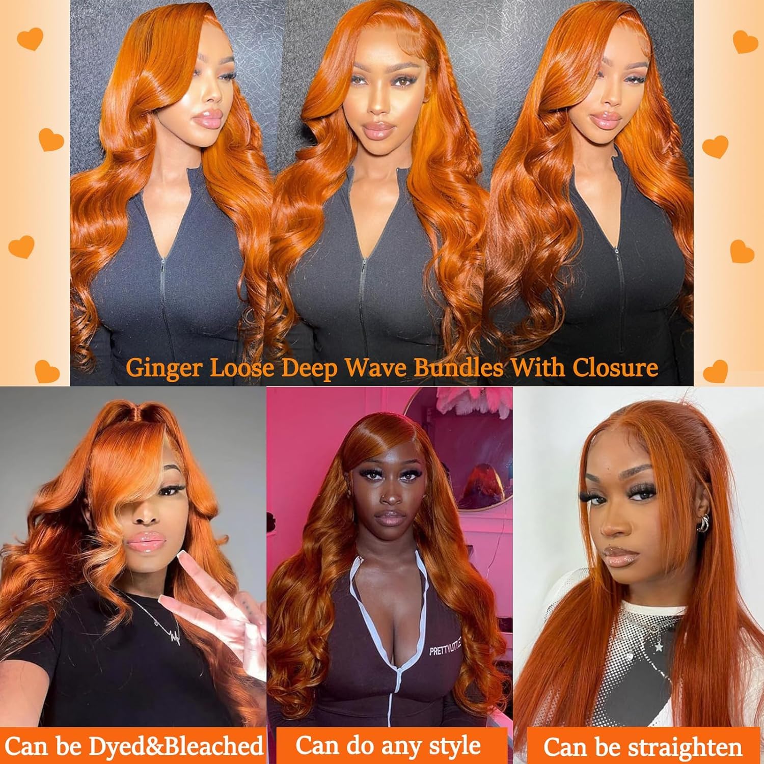 Loose Deep Wave Bundle Human Hair 14 Inch 350 Ginger Orange Color 10A Brazilian Human Hair Bundle Quick Weave Hair Extensions for Women