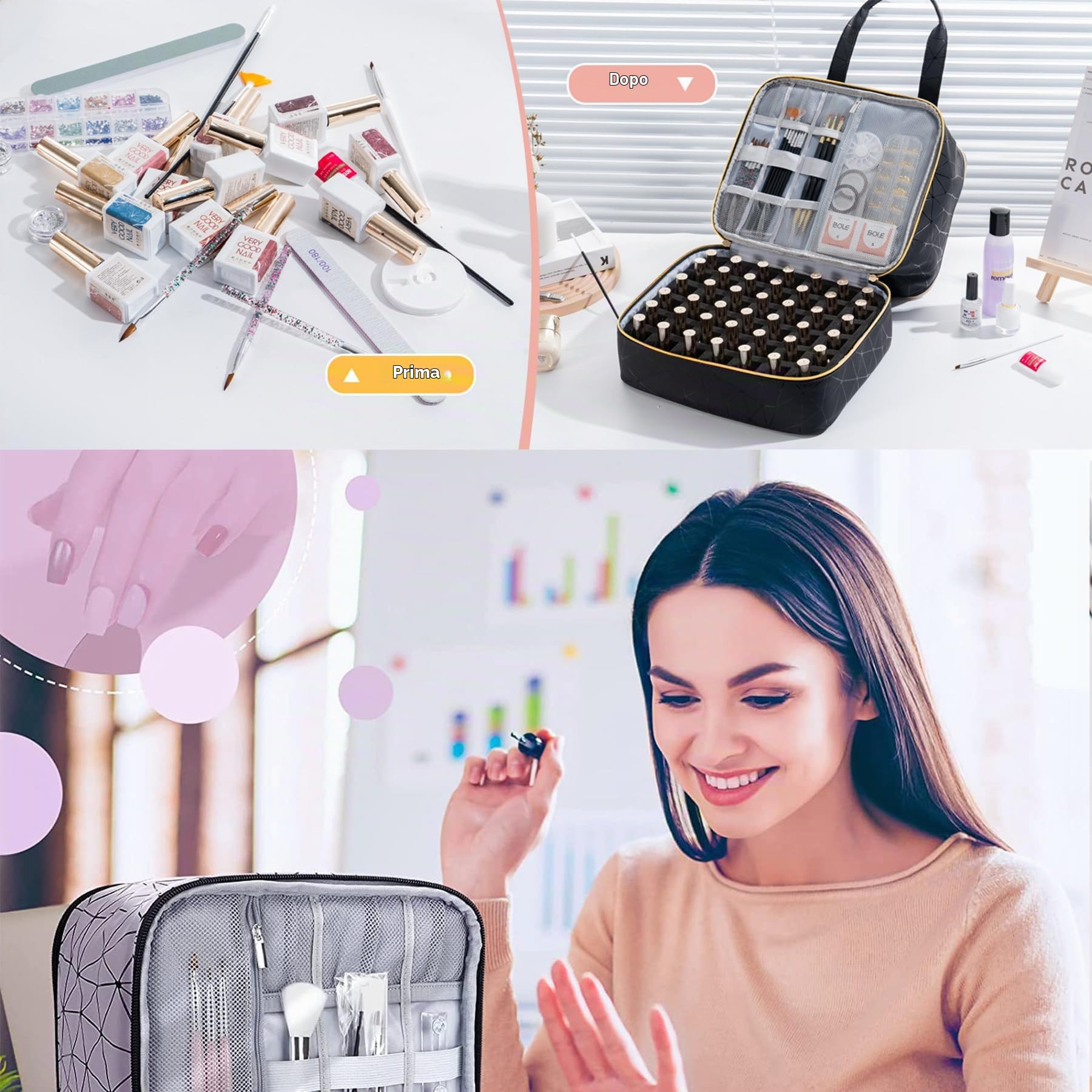 Borsa Organizer Smalti per Smalto, Doppio Strato Smalti Organizer per Unghie 30 Flaconi(15 ml), Valigetta Trucchi Beauty Case Donna Manicure Valigetta per unghie Organizzatore Trucchi