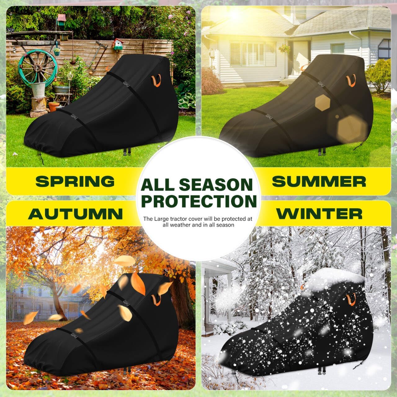 Compact Tractor Cover,Farm Riding Utility Tractor Full Covers Waterproof Heavy Duty,Durable Anti-UV 600D Polyester,Fits for John Deere, Kubota, Yanmar,Kioti,Bobcat,189" Lx75 Wx85 H-Aibiley