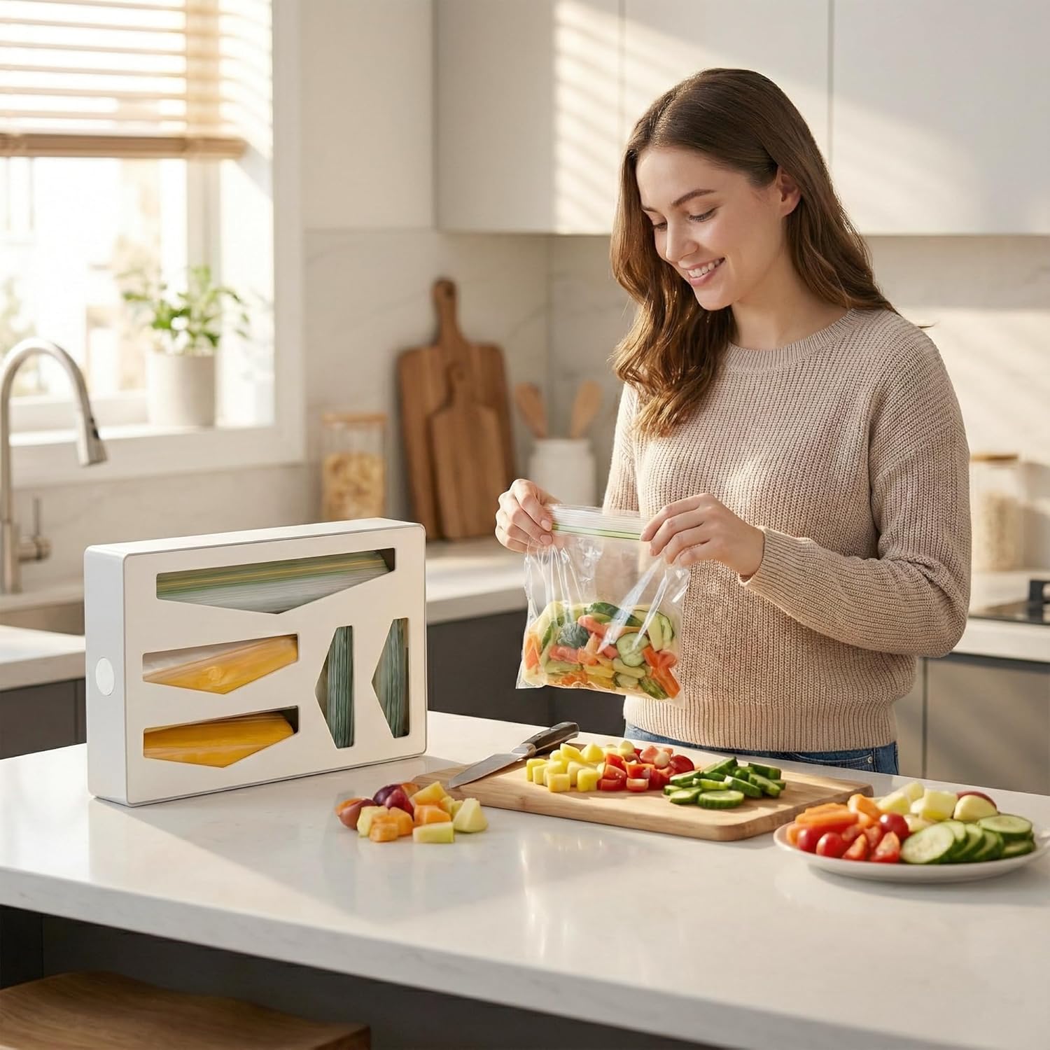 Li & Zhao Storage Bag Organizer Kitchen Drawer - Baggie Organizer for Drawer Foil and Plastic Wrap Organizer Bag Storage Organizer Food Bag Dispenser for Quart Gallon Snack Sandwich Bag