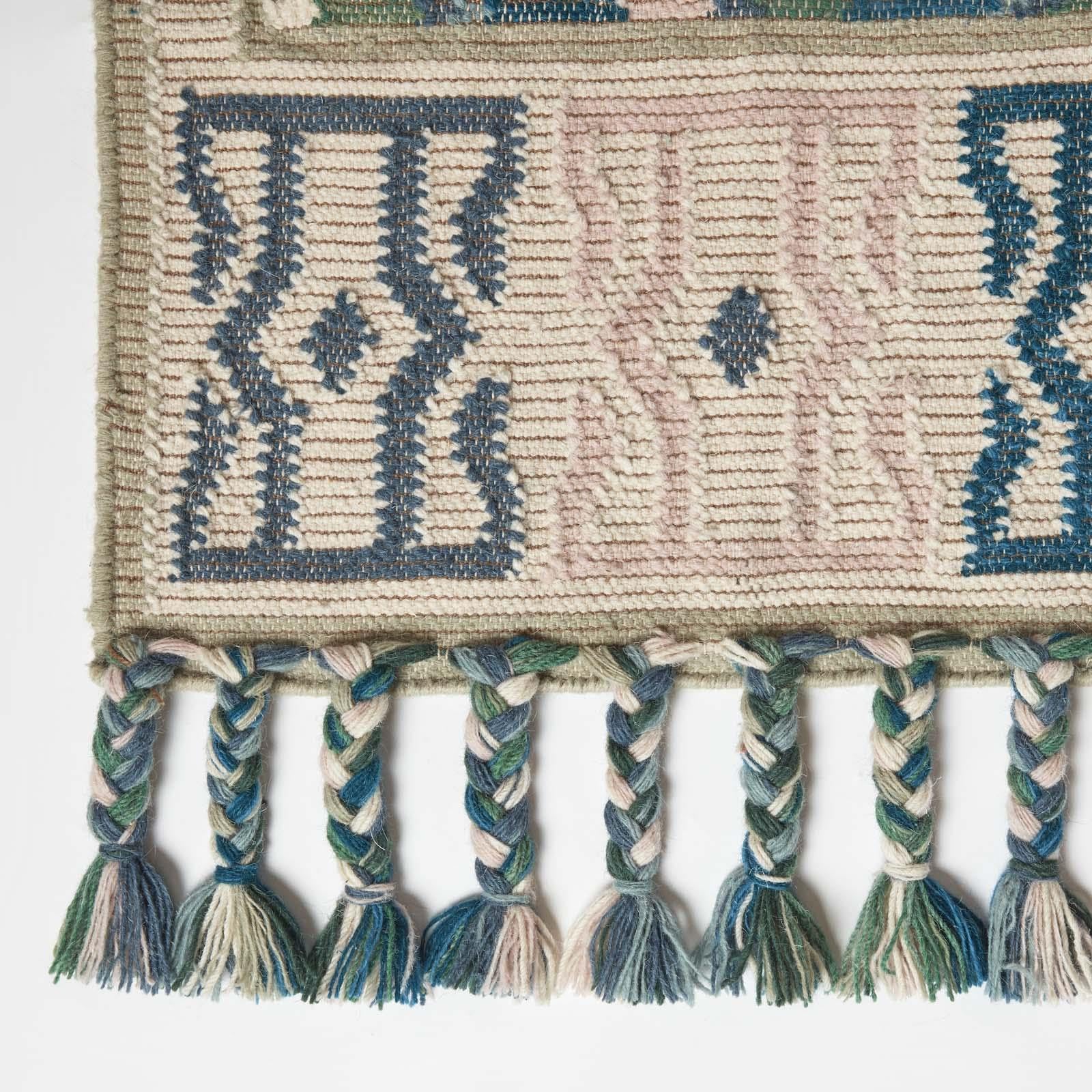 HOMESCAPES Tapis de Couloir Kilim en Laine Matala, Tapis Long 66x200 cm, Tapis Vert et Bleu Artisanal