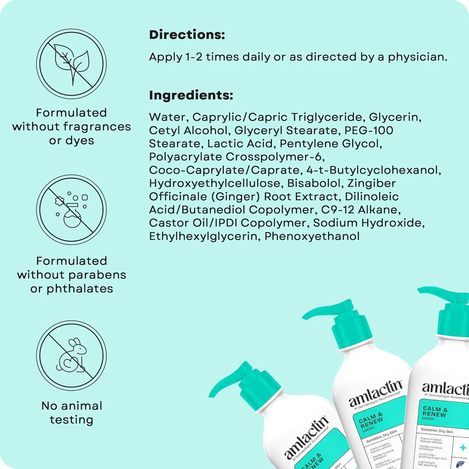 AmLactin Calm & Renew Lotion - Therapeutic Body and Face Moisturizer for Sensitive Skin - No-Scrub Exfoliator and Body Lotion for Dry Skin with Lactic Acid AHA and Soothing Ginger Root, 14.1 oz - Image 8