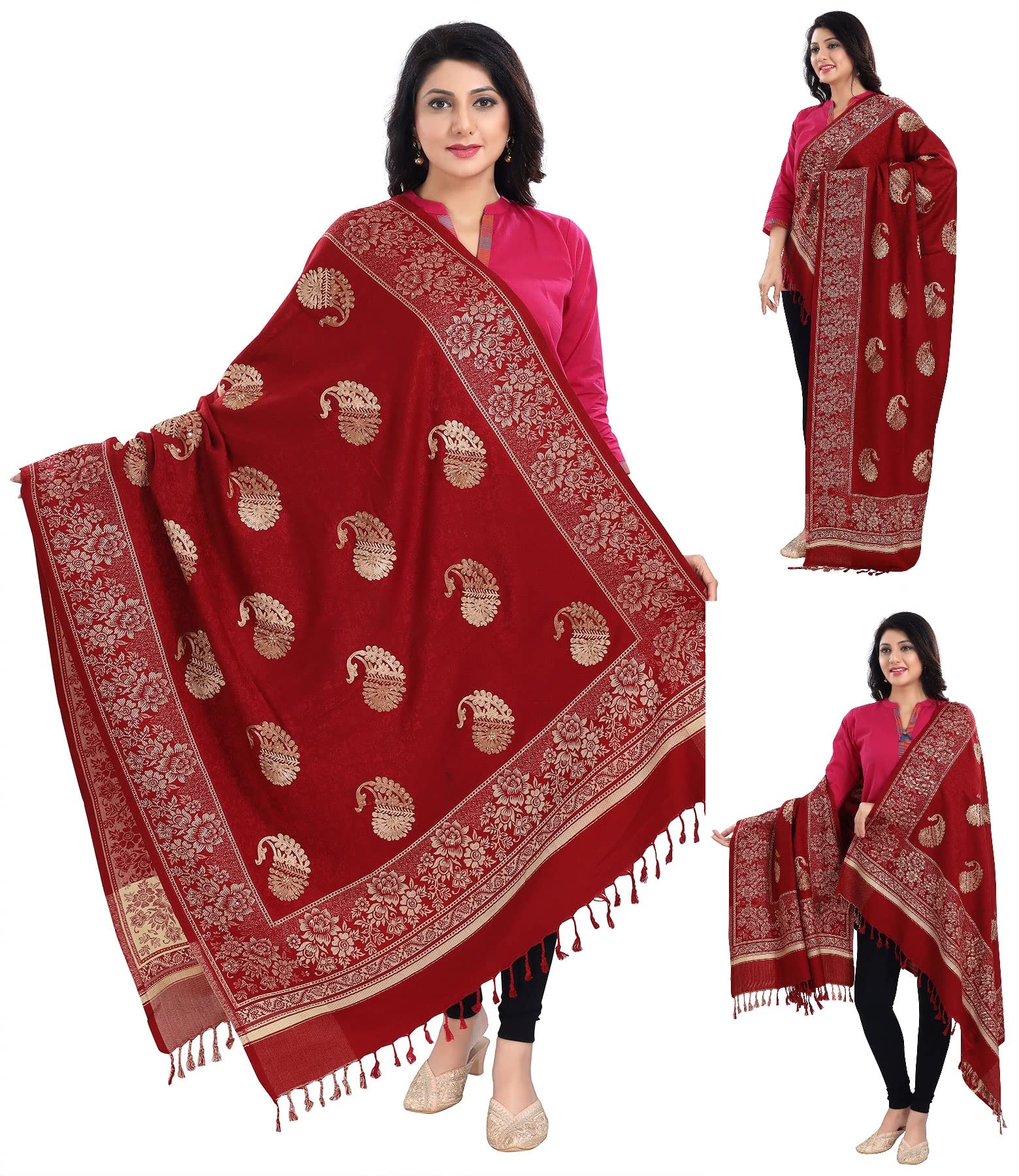 Ladies Shawl Shawls and Wraps for Women Warm Embroidery Shawls Scarfs Thick Scarves Maroon Acrylic 200 X 100cm approx 083