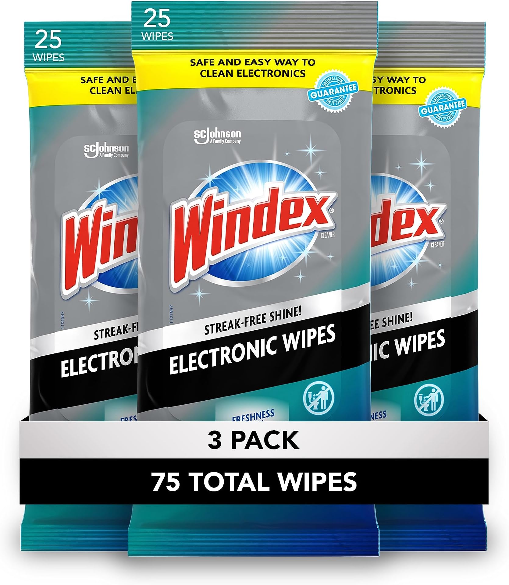 Windex Electronics Screen Wipes for Computers, Phones, Televisions and More, 25 count - Pack of 3 (75 Total Wipes)