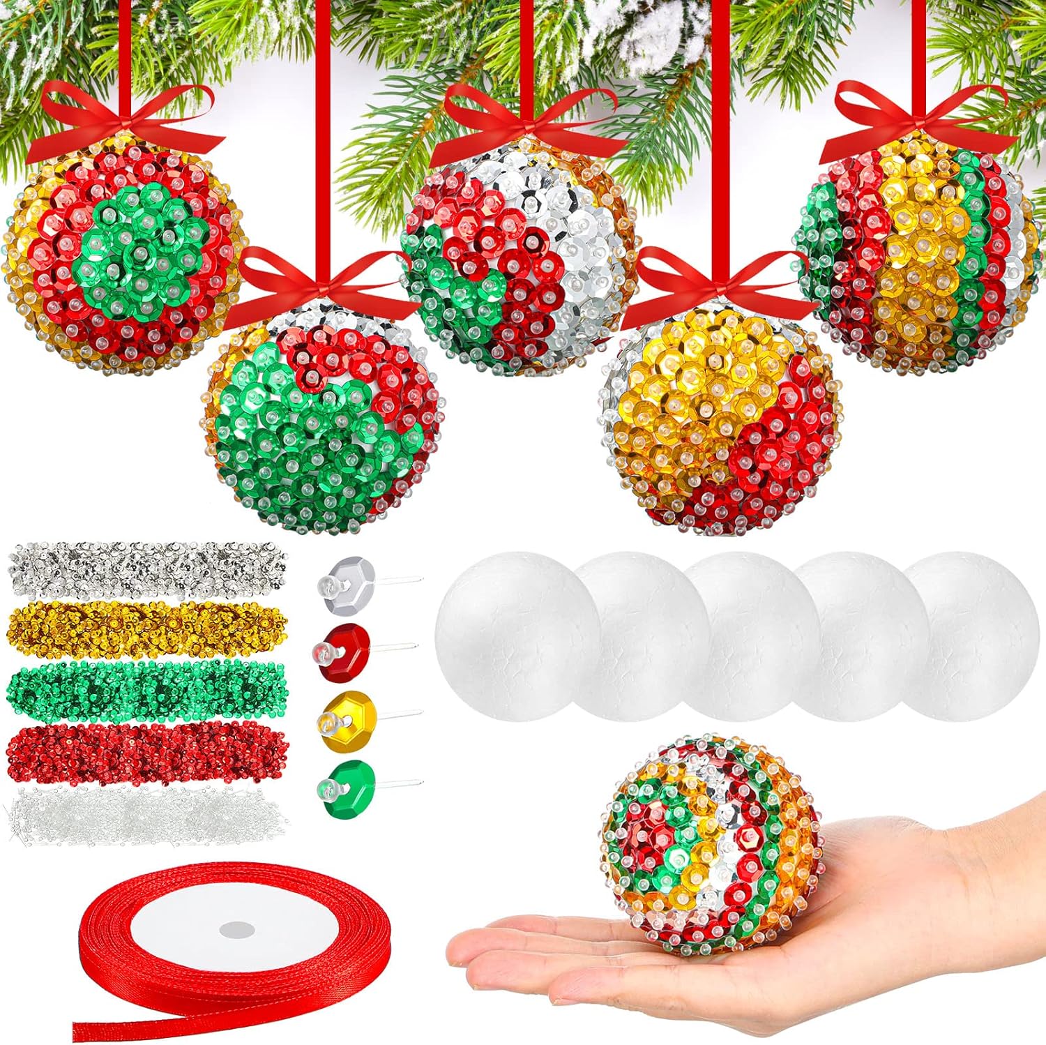 10 Pieces Christmas Ornaments Sequin Craft Ball Set