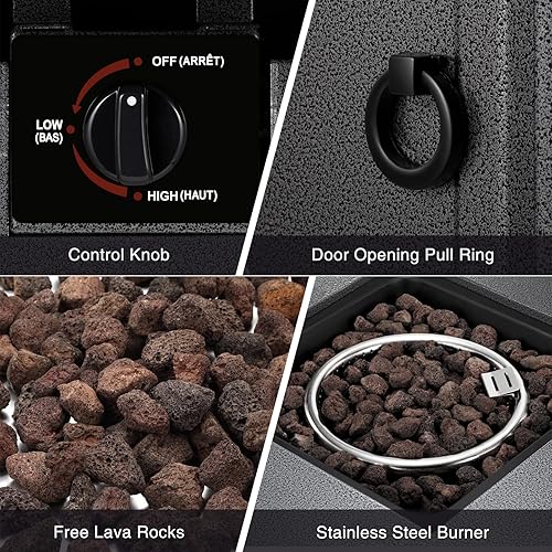 Miniatura 6 de Havato Mesa para hoguera de propano de 28 pulgadas, mesa de fogata de gas de 40,000 BTU con tapa segura, encendido automático, con rocas de lava,