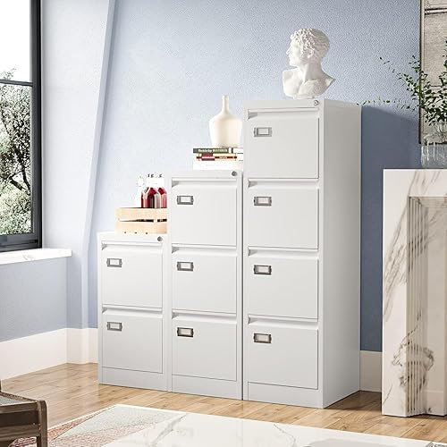 Miniatura 8 de Archivador de 2 cajones, archivadores de metal blanco con cerradura, 18 archivadores verticales profundos para tamaño A4 o carta para la oficina en