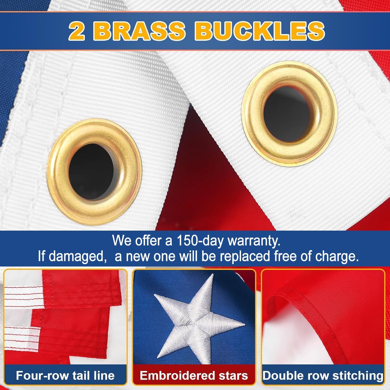 3x5 Ft American Flag Outdoor Heavy Duty,Nylon American Flags for Outside with Densely Embroidered Stars,Premium US flag Use PU Coating,with 4-Layer Reinforced Edge Stitching,UV Protected Tear Proof All Weather USA Flag with Brass Grommets - Image 2