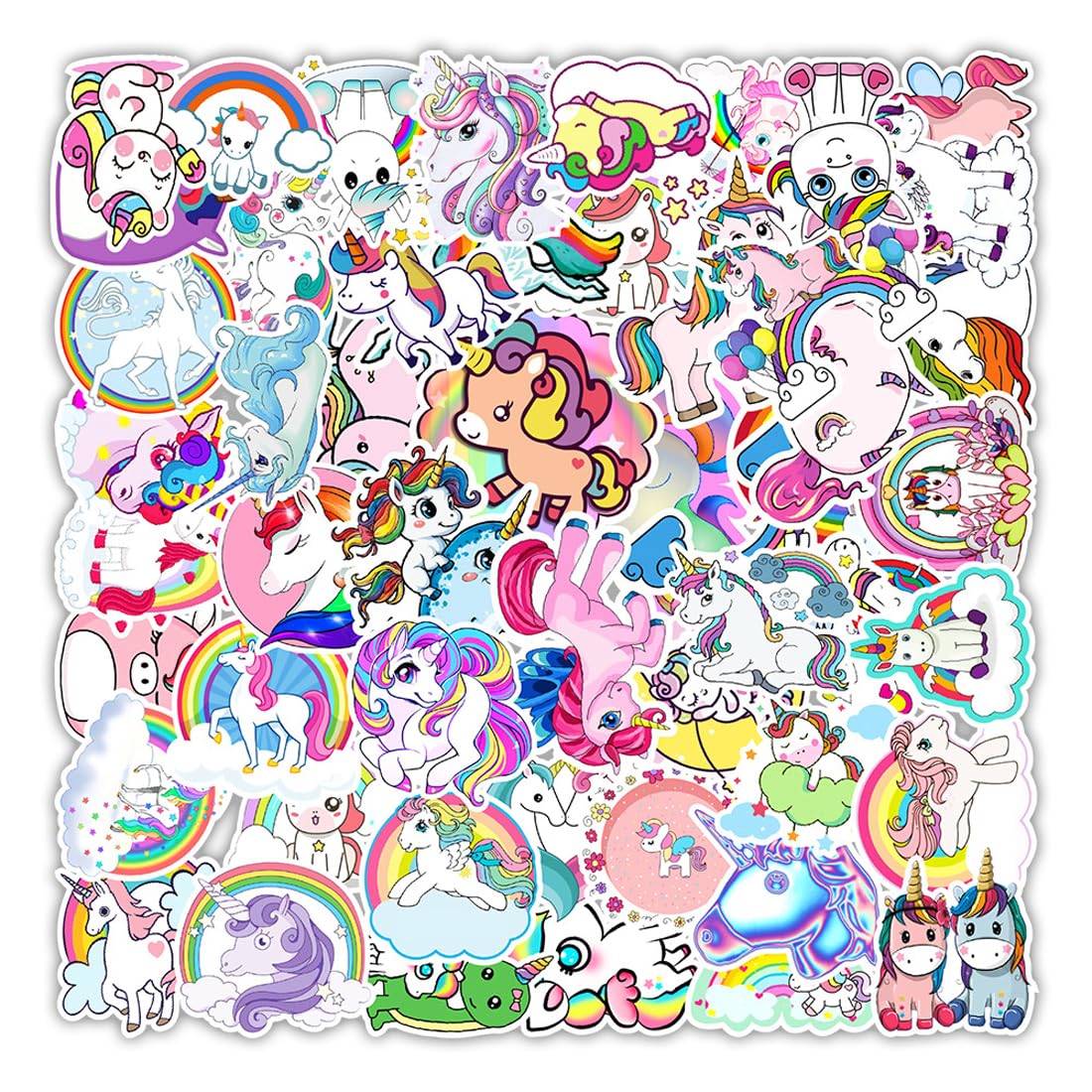 50 pcs Fogli di Adesivi per Bicicletta Adesivi con Unicorno Riflettenti per Bambini Sticker Impermeabili Estetici per Moto Bici Computer Valigia Laptop Auto Telefono Casco Skateboard