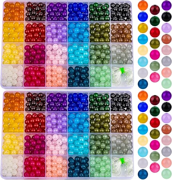 XSEINO 1150 Pieces 8mm Round Glass Beads for Jewelry Making, 23 Colors Crystal Beads for Bracelets Jewelry Making and DIY Crafts