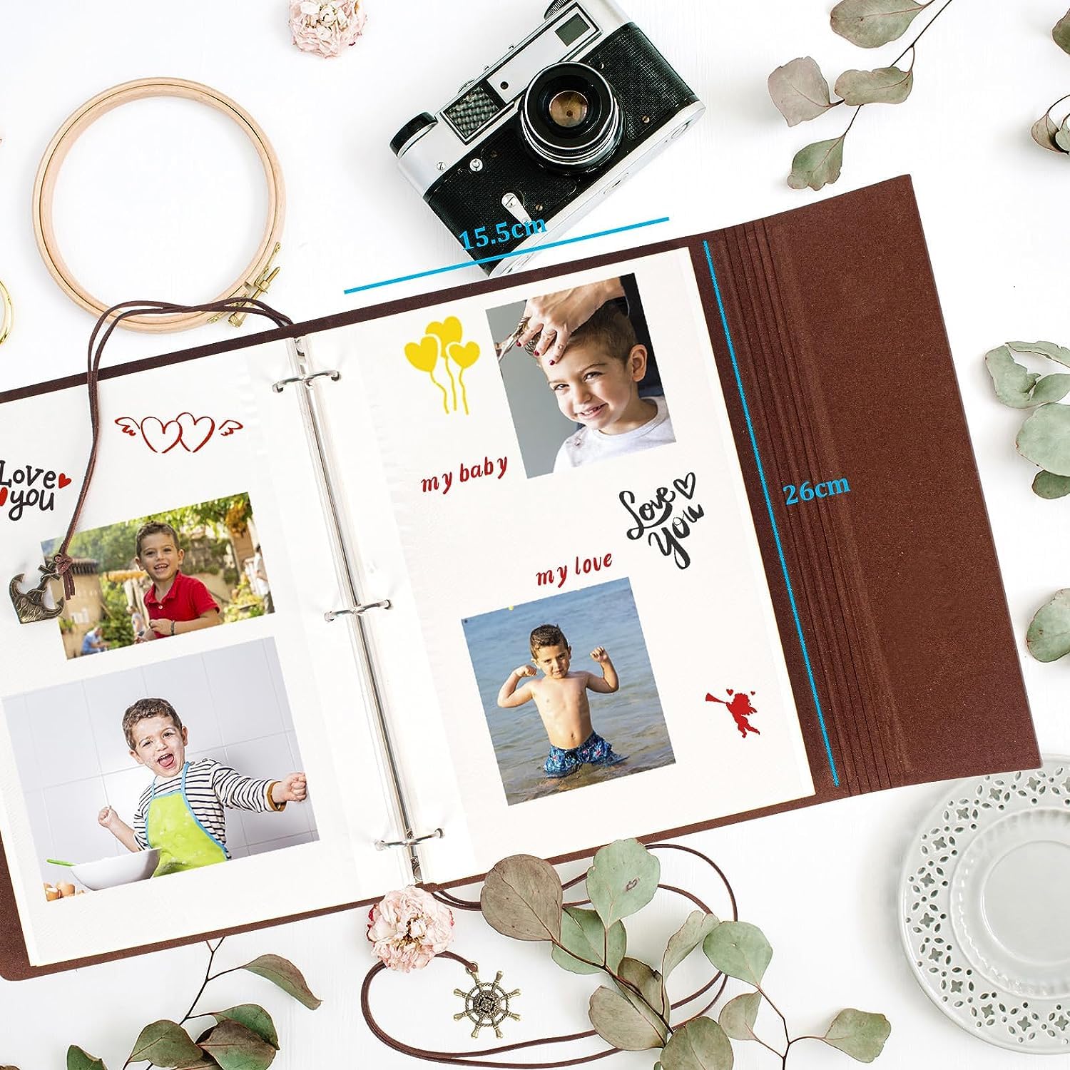 AIOR Album fotograficzny samoprzylepny, 60 białych stron, skórzane albumy na zdjęcia do samodzielnego ozdobienia, album do scrapbookingu, wesele, rocznica, prezent urodzinowy (miłość)
