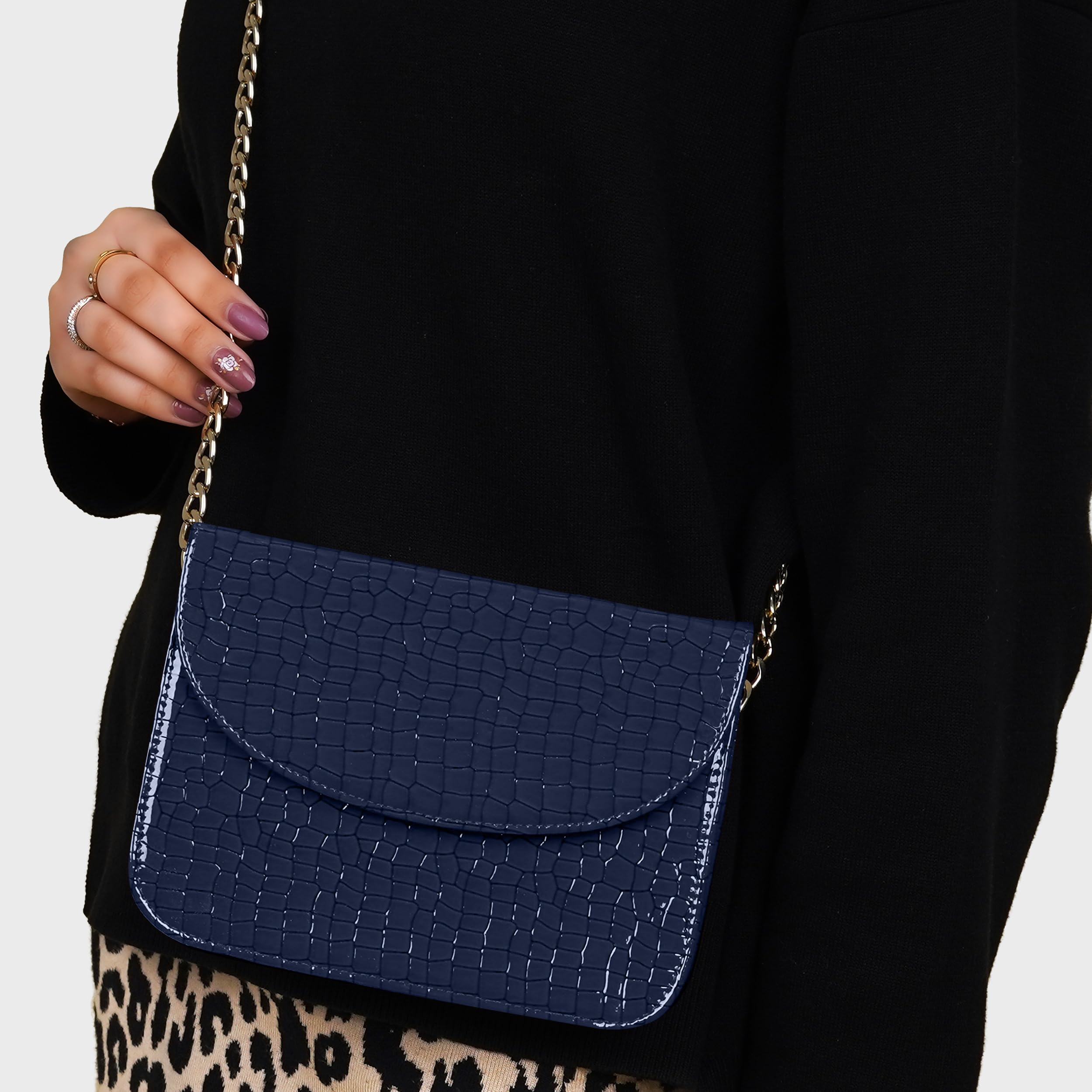 The Wallet Store Premium Brick Style Leather Sling Bag - Blue