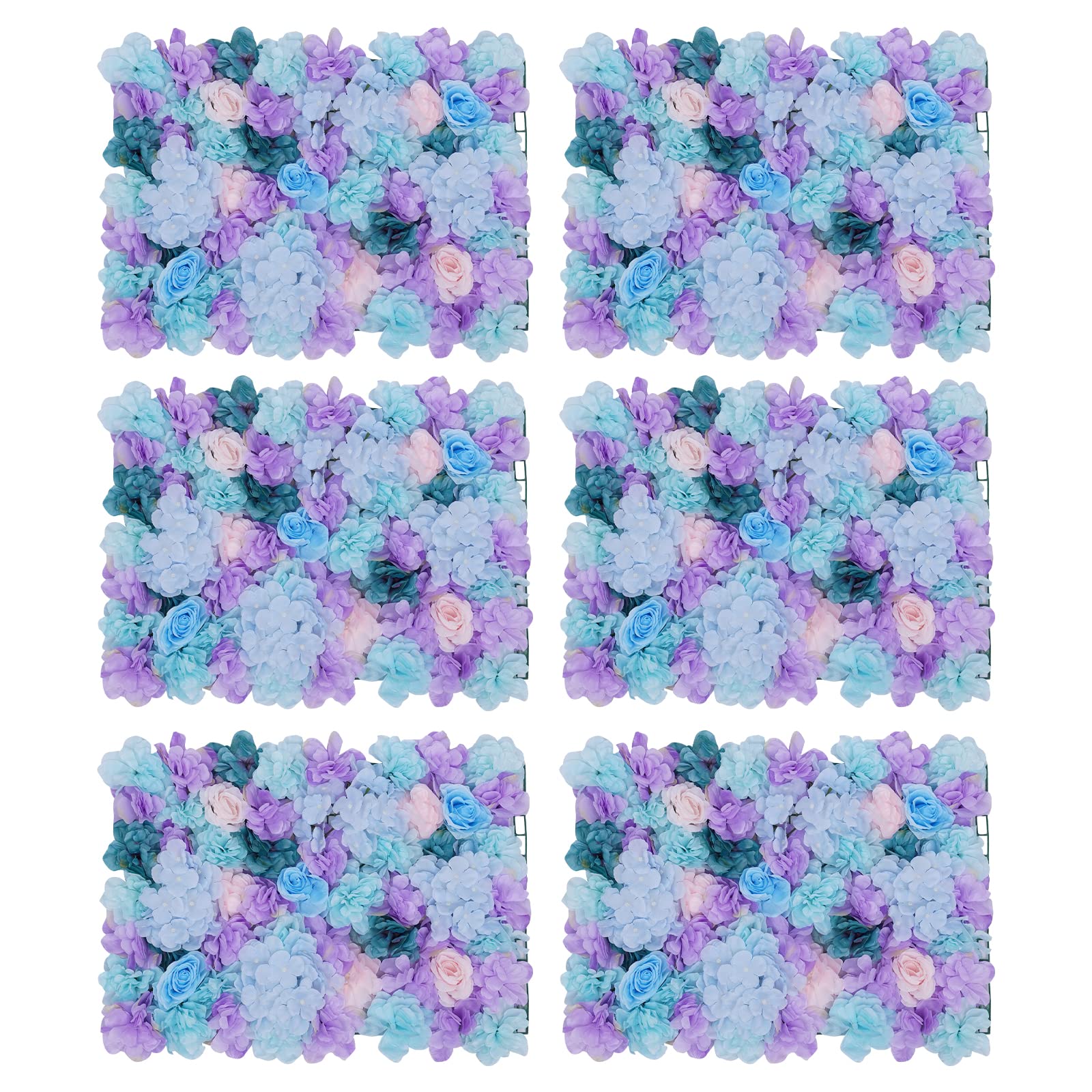 Levkitch 6Pcs Flower Wall Panel 60 * 40cm Autumn Orchid Purple,Orchid Hydrangea,Rose,Artificial Flower Faux Floral Background Wall Backdrop