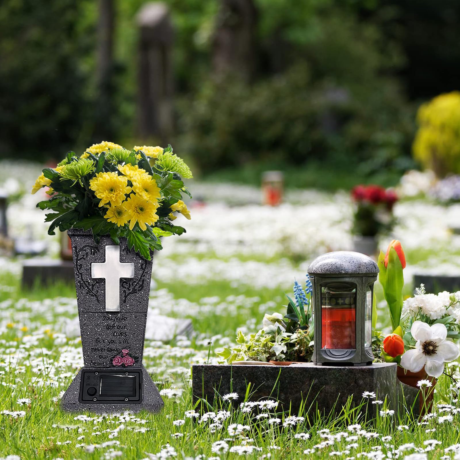Ange Pour Tombe Cimetiere Statue Ange Solaire Jardin - Lumière LED Auto-on Résine Décoration Extérieur Décoration Extérieure Funéraire