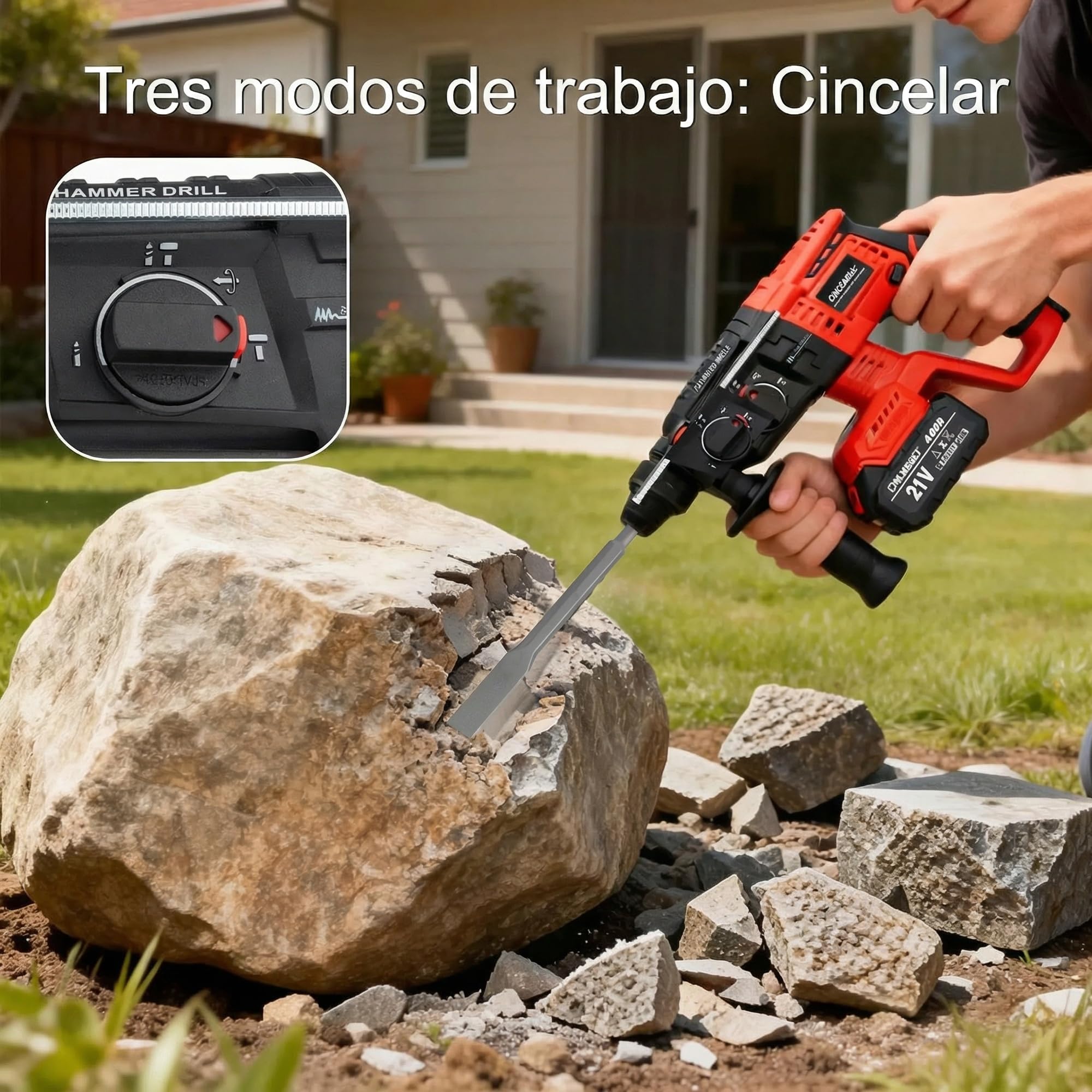 Martillo perforador SDS Plus, Motor sin escobillas, 3 en 1 (perforar/golpear/escariar), Compatible con batería Makita 18V, 2x Baterías 4.0Ah Cargador en maletín