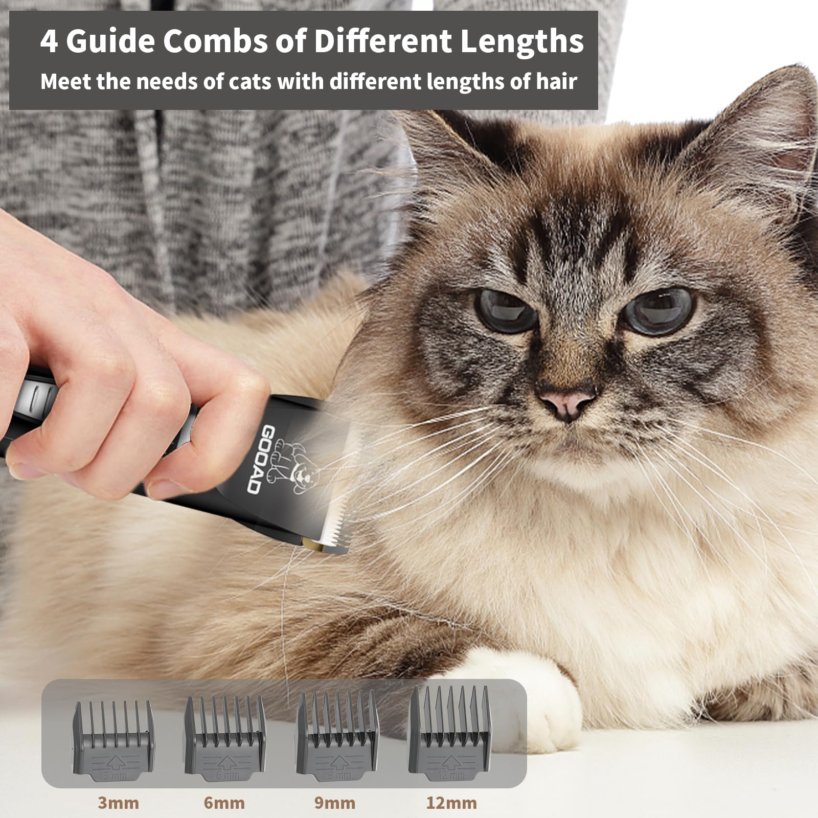 Cortaúñas para gatos para pelo enmarañado, kit de aseo de gatos, afeitadora inalámbrica para pelo largo, recortadora de patas de bajo ruido, recortadora de pelo de gato para aseo, herramientas