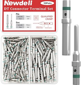 Newdeli 50 Pairs Deutsch Pin Connector Kit Size 16 Solid Contacts DT Series Connector، Common Contacts Automotive Terminals، Ni Plating Pin and Socket Contacts، 14-20AWG Wire