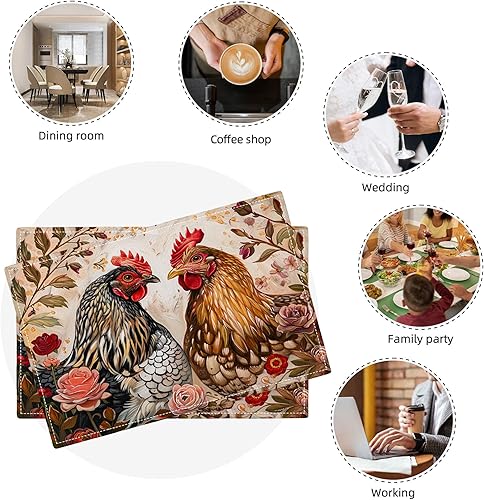 Vista 135 de Juego de 4 manteles individuales botánicos con diseño de flores, plantas botánicas, hojas de flores, rústico, floral, impermeable, lavable