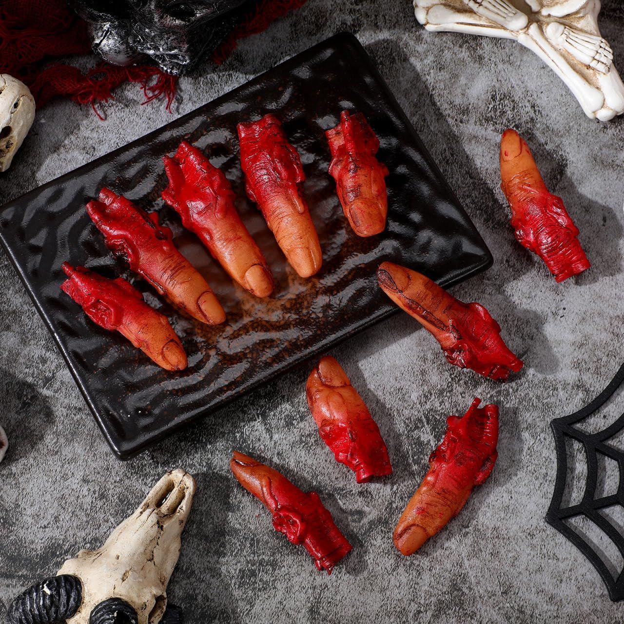 Yardwe 10 Pcs Realistic Bloody Severed Fingers Halloween Props for Scary Decor, Dark Red Fake Fingers for Haunted House and Party Decorations