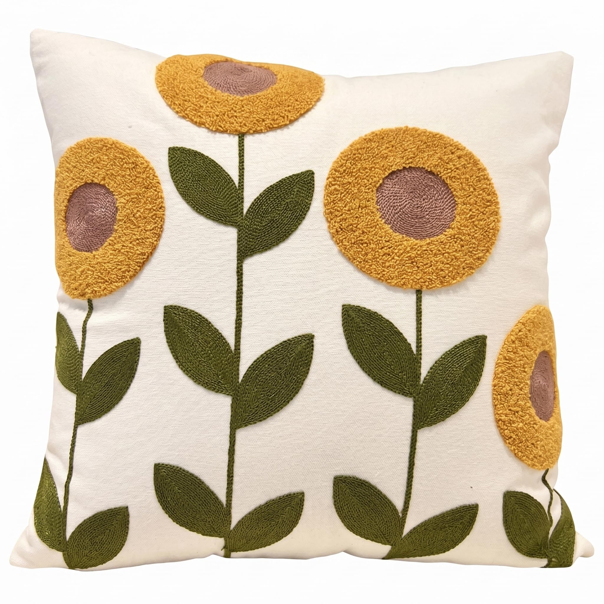 Syglawnd Sunflower Pillow Covers, Plush 18x18 Pillow Covers Floral Decoration with Exquisite Embroidery for Couch Sofa Home Decor, Sunflower 18X18