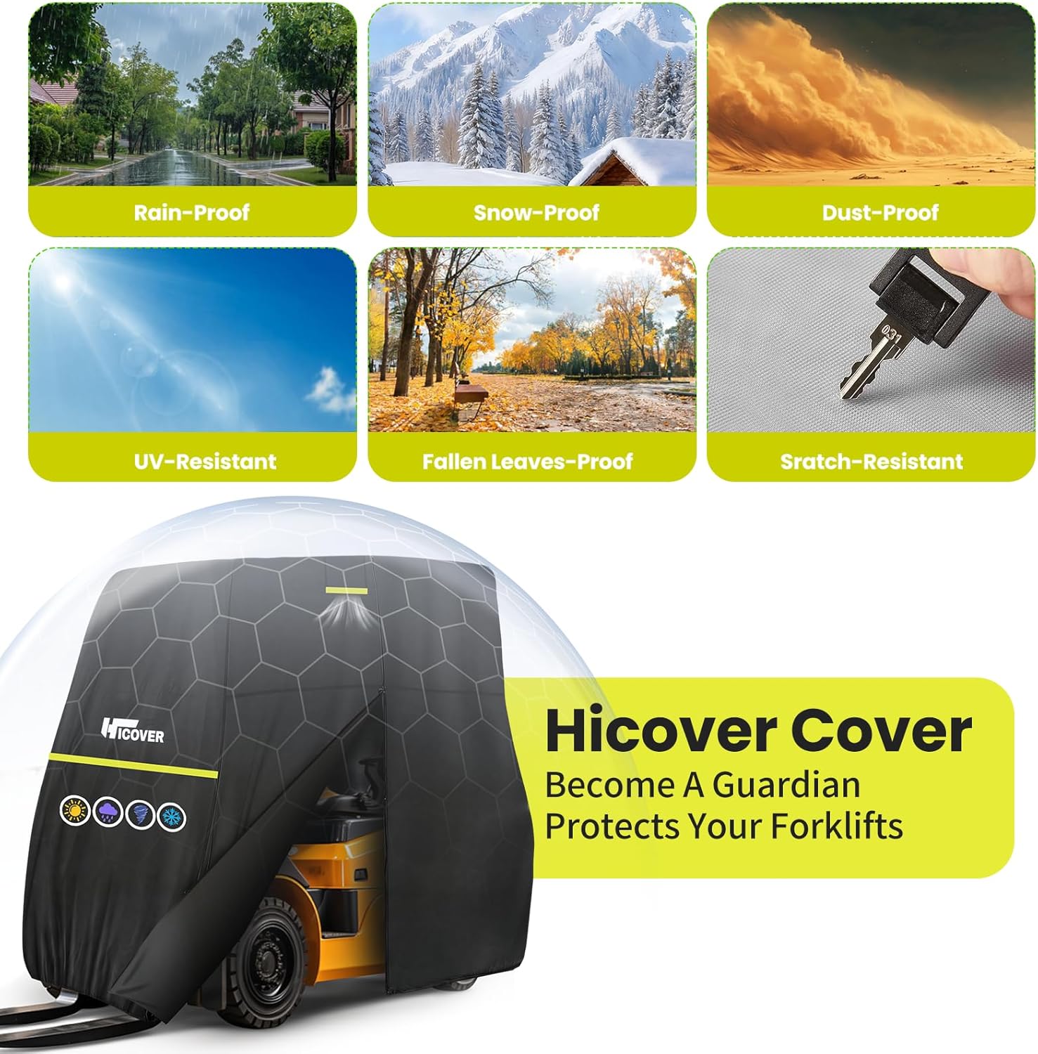 Forklift Cover 600D Fits All Forklifts Up to 8000Lbs All Weather - Waterproof, Sun Rain Snow UV Protection, Full Forklift Protection Cover with Zipper Door, Reflective Strips and Air Vent