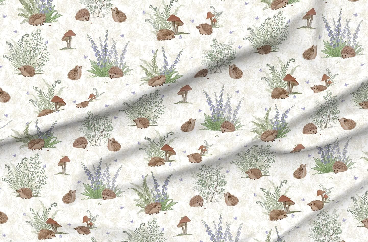 Spoonflower Fabric - Hedgehog Gender Neutral Nursery Woodland Boy Girl Mushroom Printed on Organic Cotton Sateen Fabric by The Yard - Sewing Quilting Apparel Home Decor