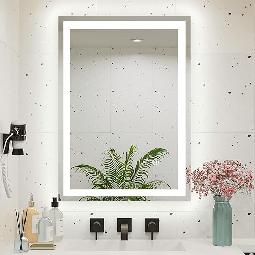 Espejo de baño LED de 16 x 24 pulgadas con luces, espejos de tocador de baño iluminados para montar en la pared, luz delantera y trasera, 6000 K