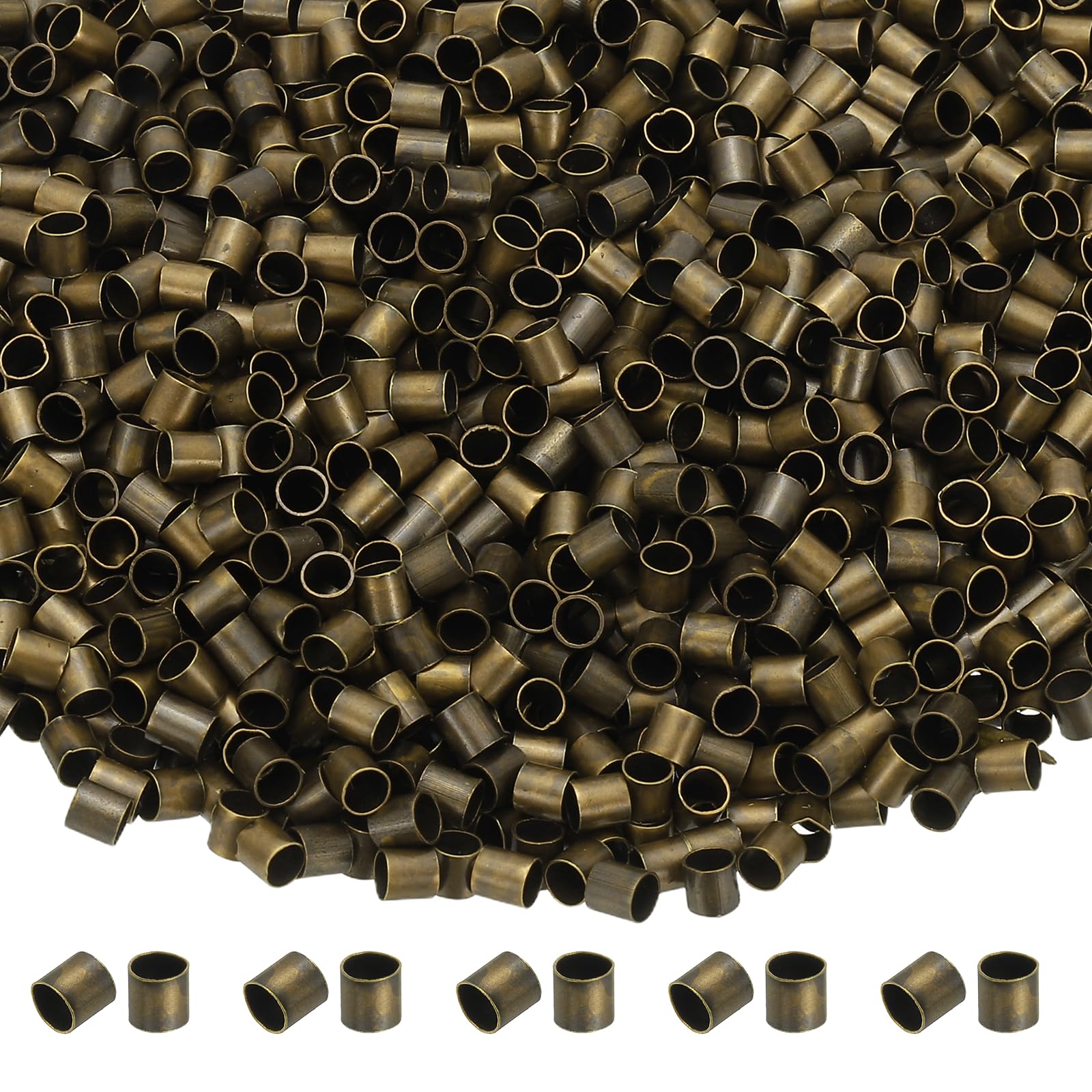 sourcing map 2000 Pcs Tube Crimp Beads, 2.5x2.5mm Copper Crimp Beads End Stopper Bead Tiny Loose Spacer Bead for Earrings Necklaces Bracelets Pendant DIY Crafts, Bronze