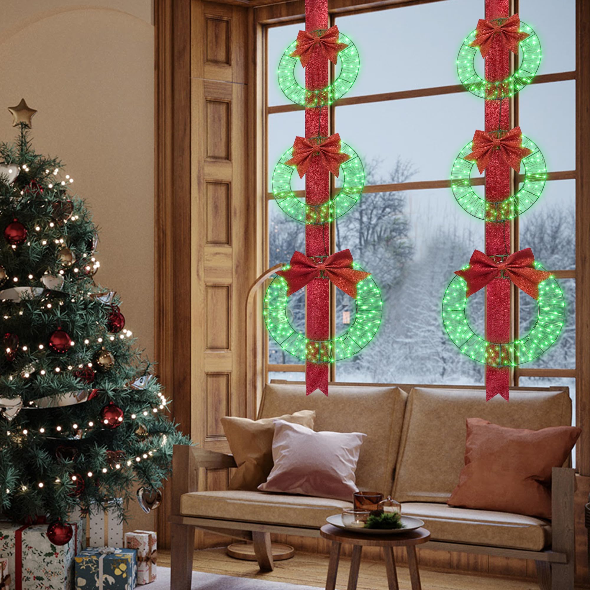 Hmlinktt 3-Piece Outdoor Lighted Christmas Wreath, 61