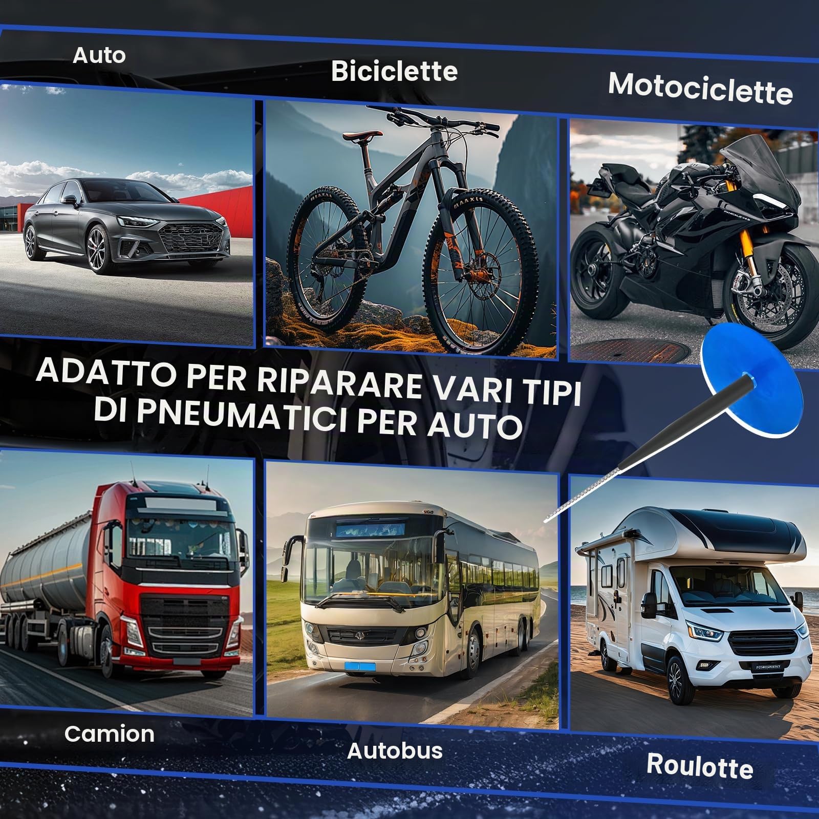 EXLECO Kit Riparazione Gomme, 24 PCS(6 x 51mm) Toppa per Tappo per Pneumatici, Kit Foratura Tappi Ripara, Patch di Riparazione Pneumatici, Tubeless Universale Ripara Gomme per Auto, Moto, Biciclette