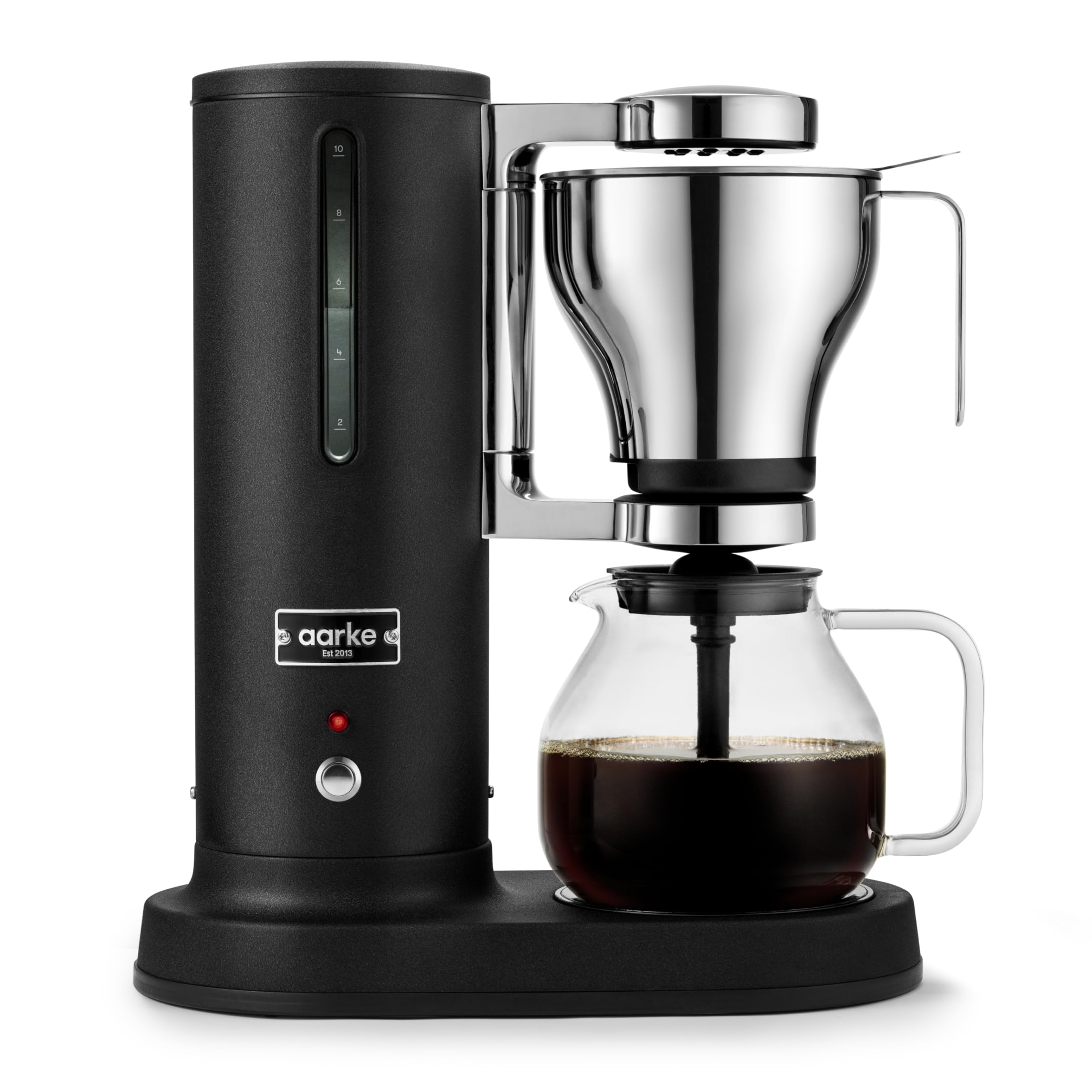 aarke Cafetière Filtre – Machine à Café Électrique avec Carafe en Verre, Fonction Maintien au Chaud, 10 Tasses (1,​25 L), Design Moderne, Préparation de Café Filtré, Certifiée ECBC – Noir Mat