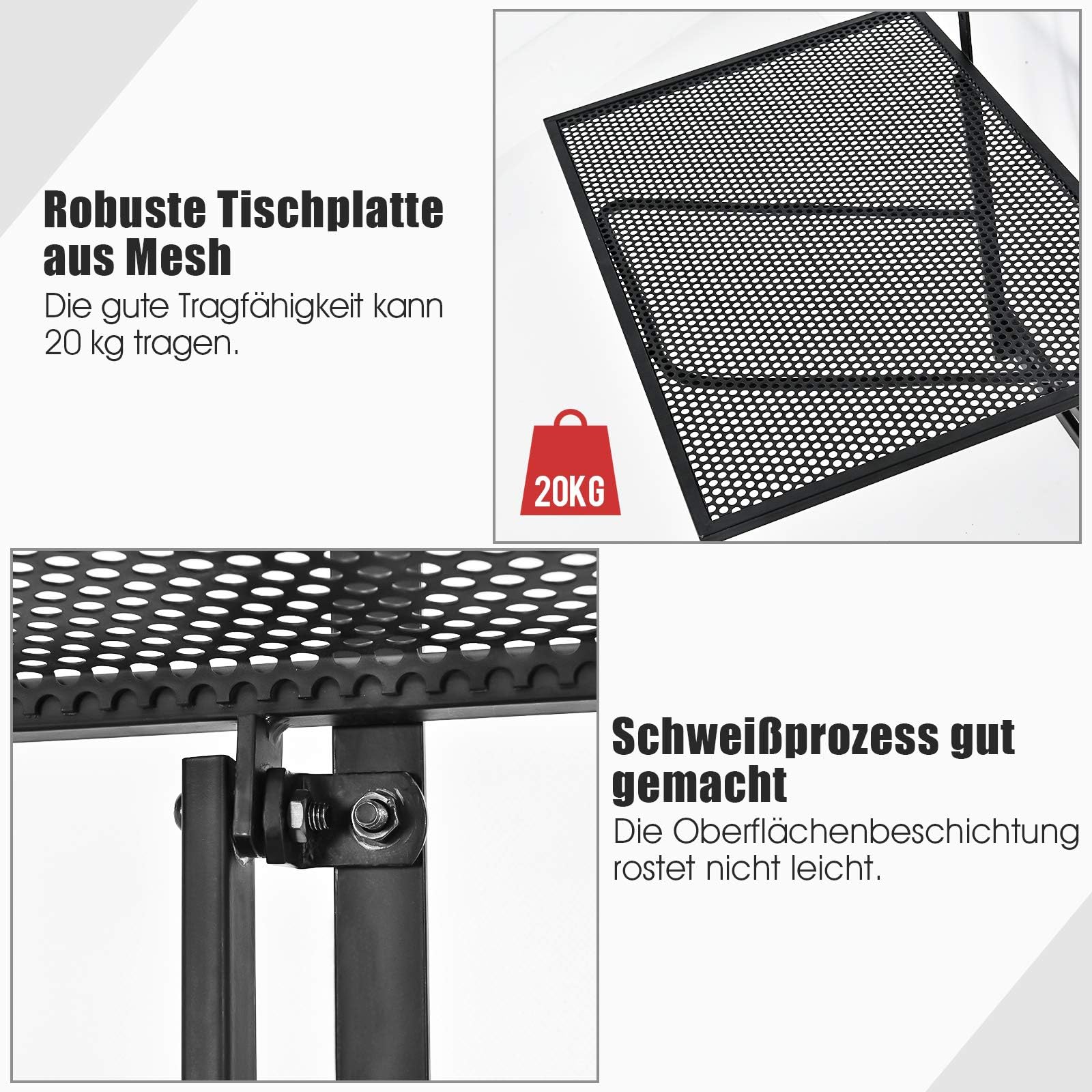 FANTASK Table Suspendue de Balcon Pliante en métal rectangulaire - Capacité de Charge : 20 kg - 60,5 x 40,5 cm - Noir