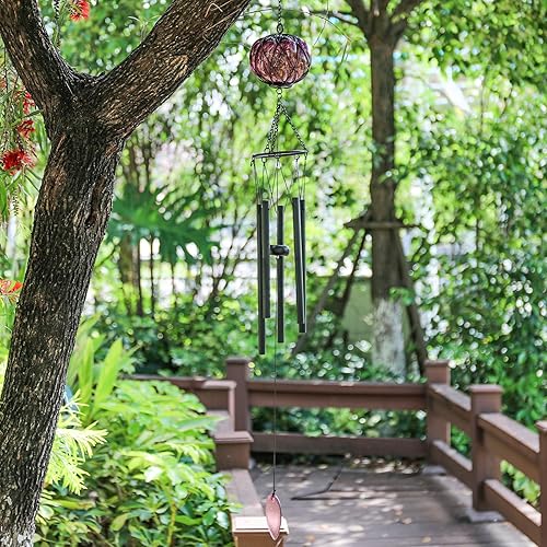 Miniatura 7 de Taman Campanilla de viento para exteriores Campanillas de viento de vidrio de 35.5 pulgadas para exterior, tono profundo, regalo conmemorativo