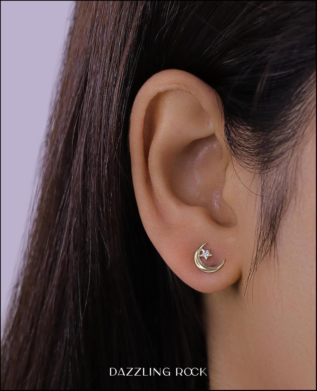 Dazzlingrock Collection 0.02 Ctw Round White Natural Diamond Women Crescent Moon and Star Stud Earrings, in Real Solid Gold & 925 Sterling Silver